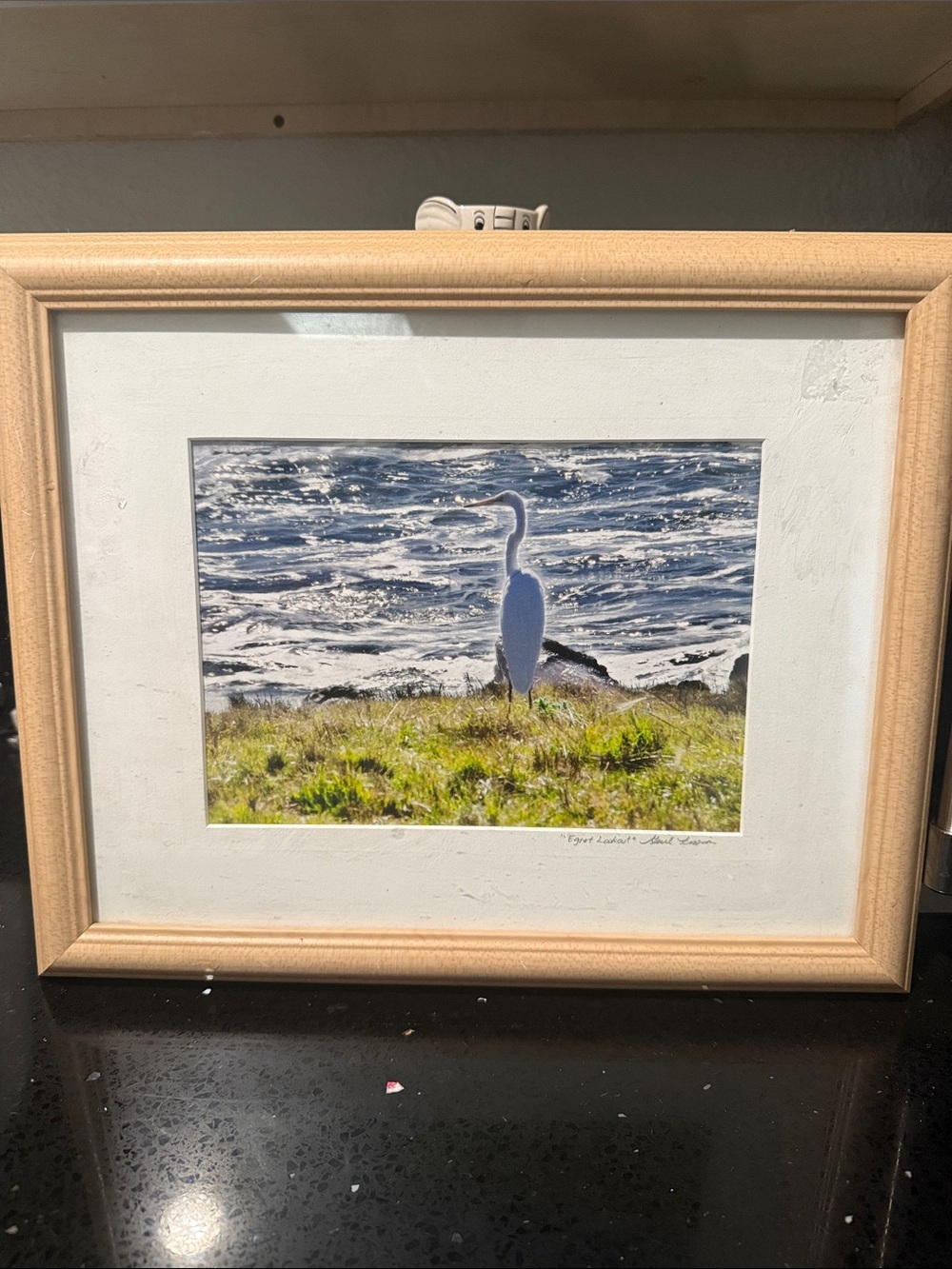 Coastal Heron Framed Art Print - White & Tan